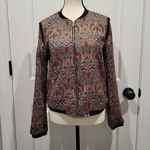 Paisley Zip-Front Bomber Jacket - Red Multi